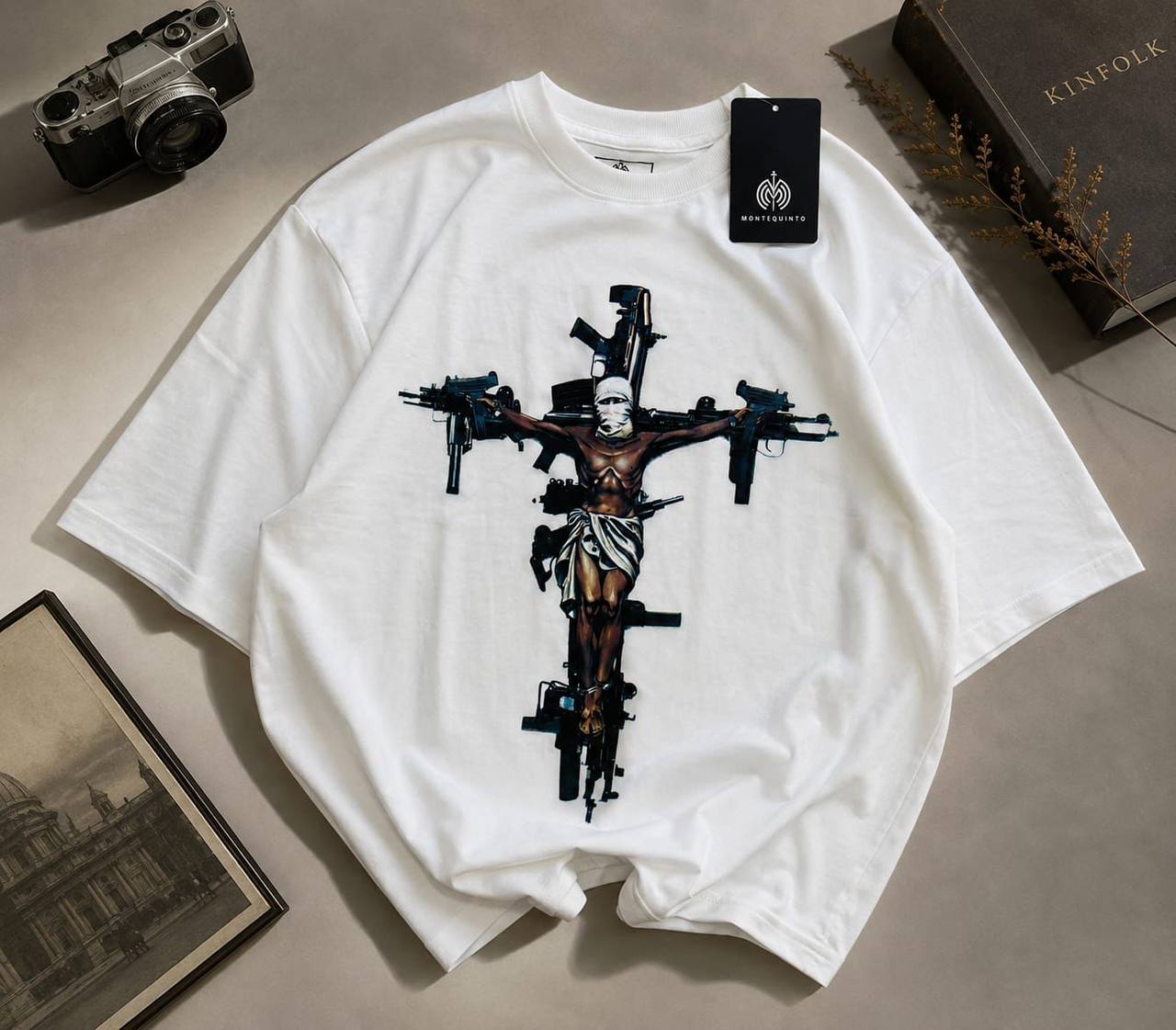 Crucifix Streetwear Oversized Tee – White Edition